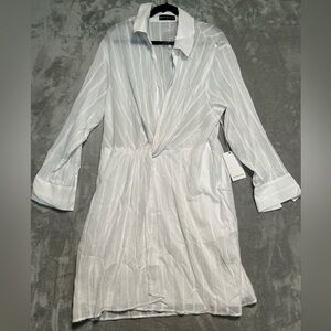 Fashion To Figure Collared Shirt Dress White Sheer Women’s 2 Beachy
